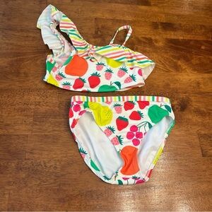Mini Boden two piece fruit swimsuit bikini multicolor size 9-10 tag cut out